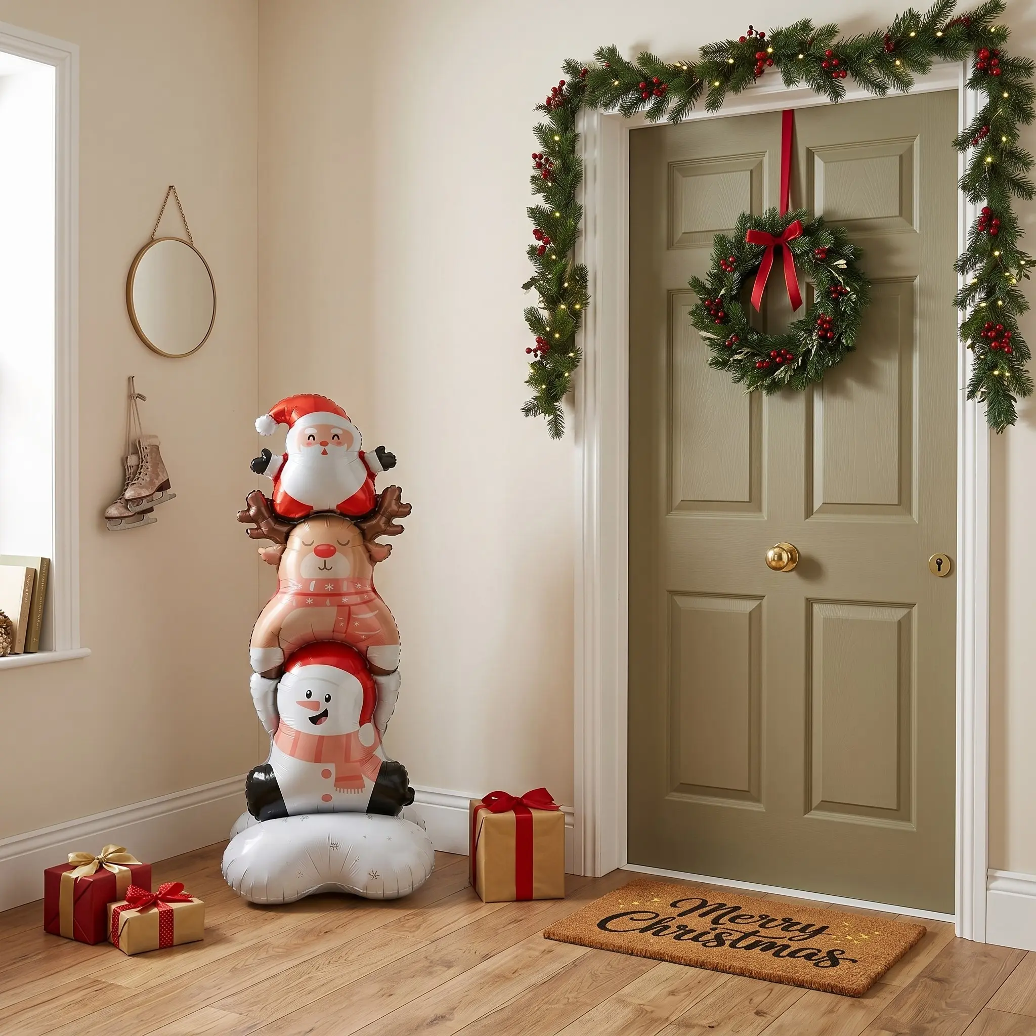 Foil Balloon Stackable Set – Santa, Snowman & Reindeer Photo Prop for Christmas Party & Window Display, Adults-Friendly Festive Decor