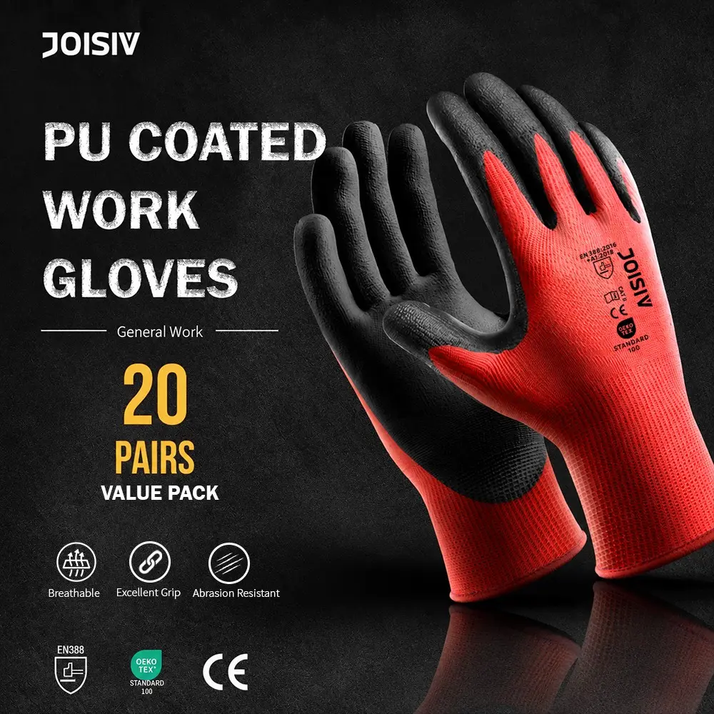 20 Pairs Immersion PU Work Gloves, Lightweight Anti-Slip Durable, Excellent Grip, Breathable Comfort, Ideal for Warehouse, Construction, Gardening, Assembly, Logistics
