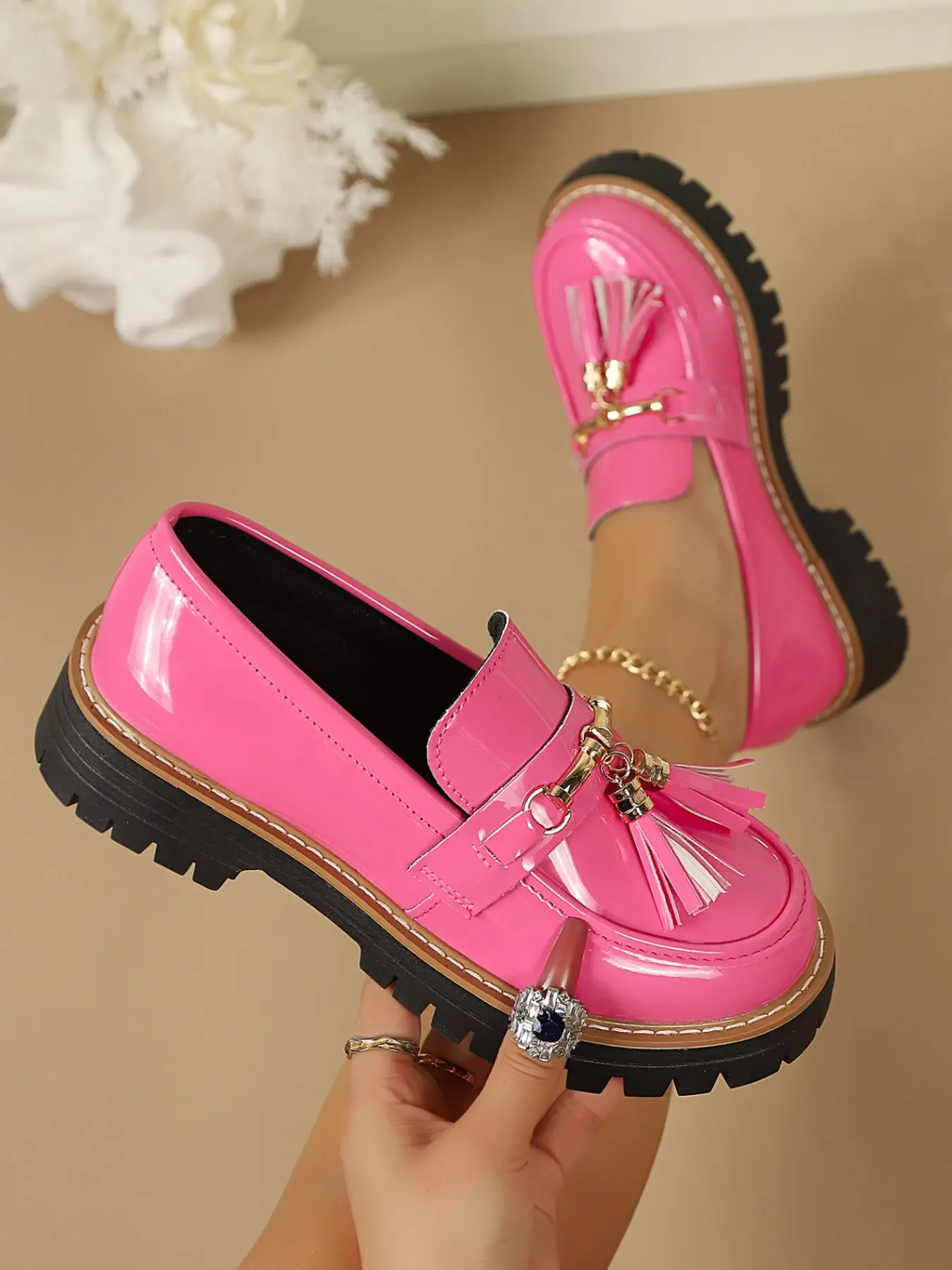 British Style Non Slip Oxford Shoes, Korean School Girl Large Size Anti-Slip Dual Color Edge Thick Sole, Casual Student Shoes for All Seasons