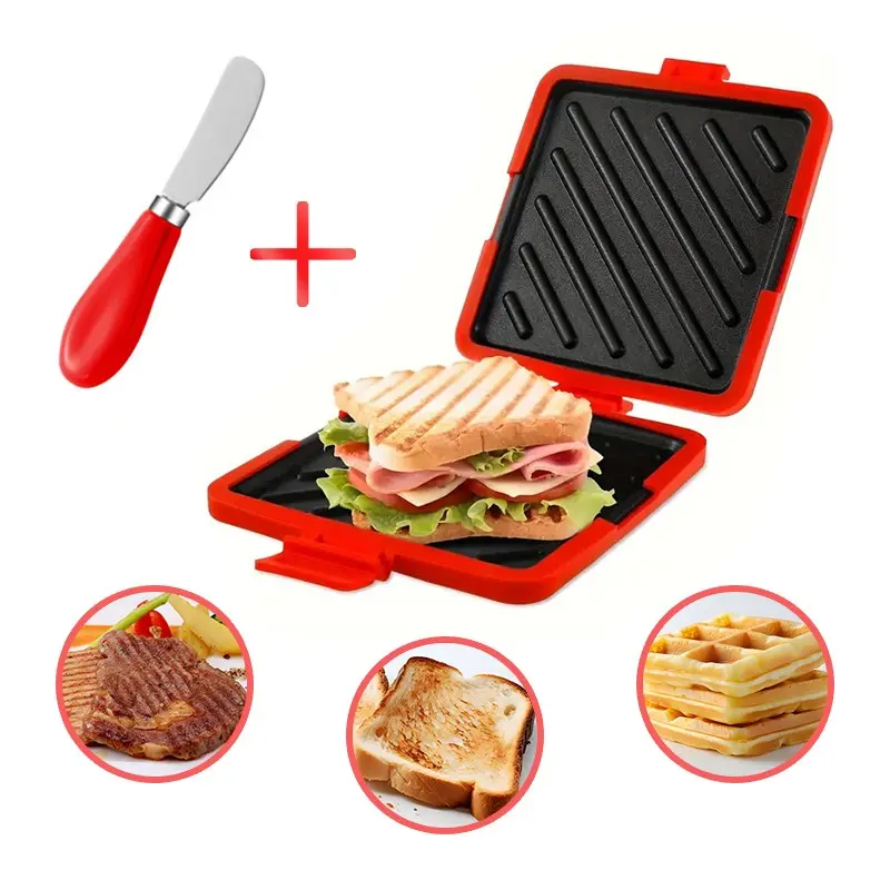 New Silicone Sandwich Baking Pan with Butter Spreader, Food-Grade Kitchen Tool, Microwave Safe, Dishwasher Safe, Versatile Cooking, Toast