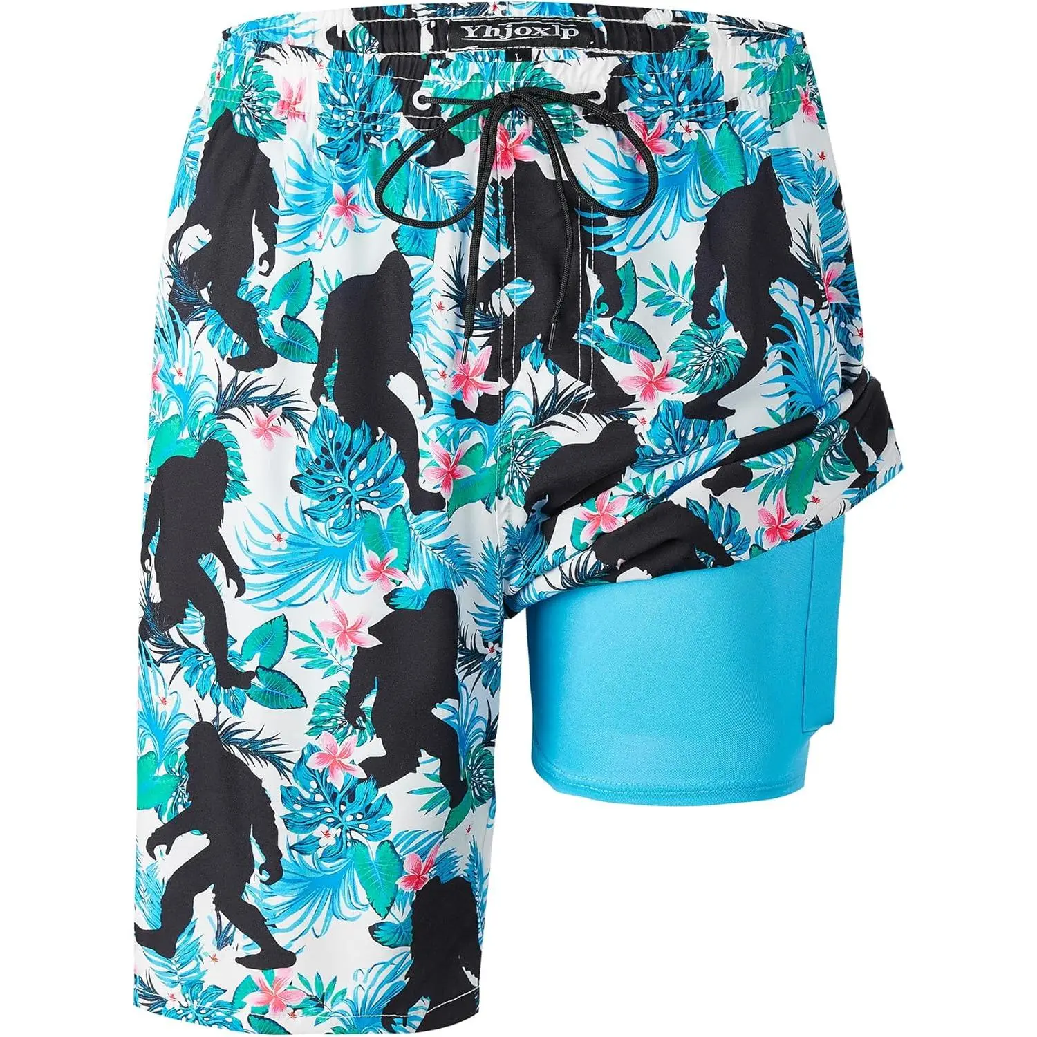 Men's 9-Inch Inseam Stretch Board Shorts, Quick-Dry Swim Trunks with Built-In Compression Liner, Swim Trunks Men's Shorts