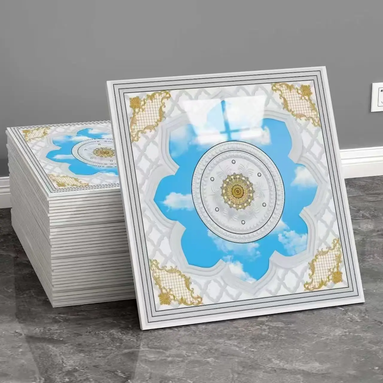 Vintage style tile stickers, Sticker decorations, 30×30 cm self-adhesive wall tile decals, 2 mm thick waterproof and oil-proof wall panels, removable and easy-to-install wall stickers, suitable for TV backdrop walls, indoor wall decoration