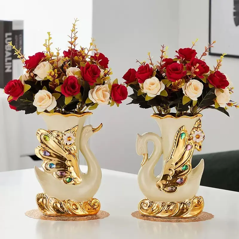A set of 2 modern ceramic vases, Pair of swan vases, with a swan-shaped design, can hold flowers, artificial plants, suitable for living rooms, dining tables, bedrooms, balconies