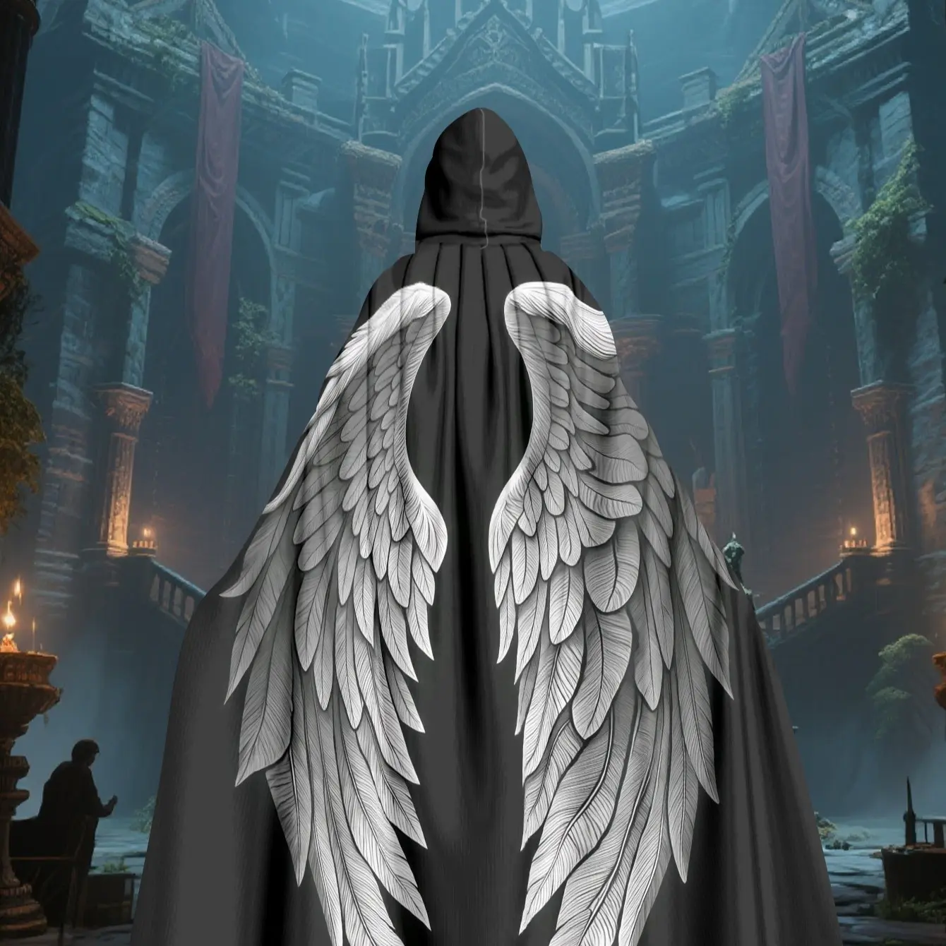 2D Robe with Winged Hood Design, Perfect for Role Play, Halloween, Carnival, New Year, Family Gatherings, Medieval Theme Performances,PF0708A（89）