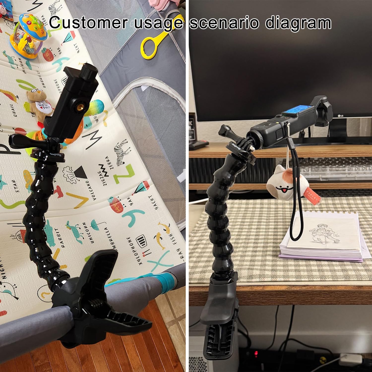 Flexible Shark Clamp Heavy-Duty Mount for Smartphones & Action Cameras, Versatile Gooseneck Grip Stand with Adjustable Base