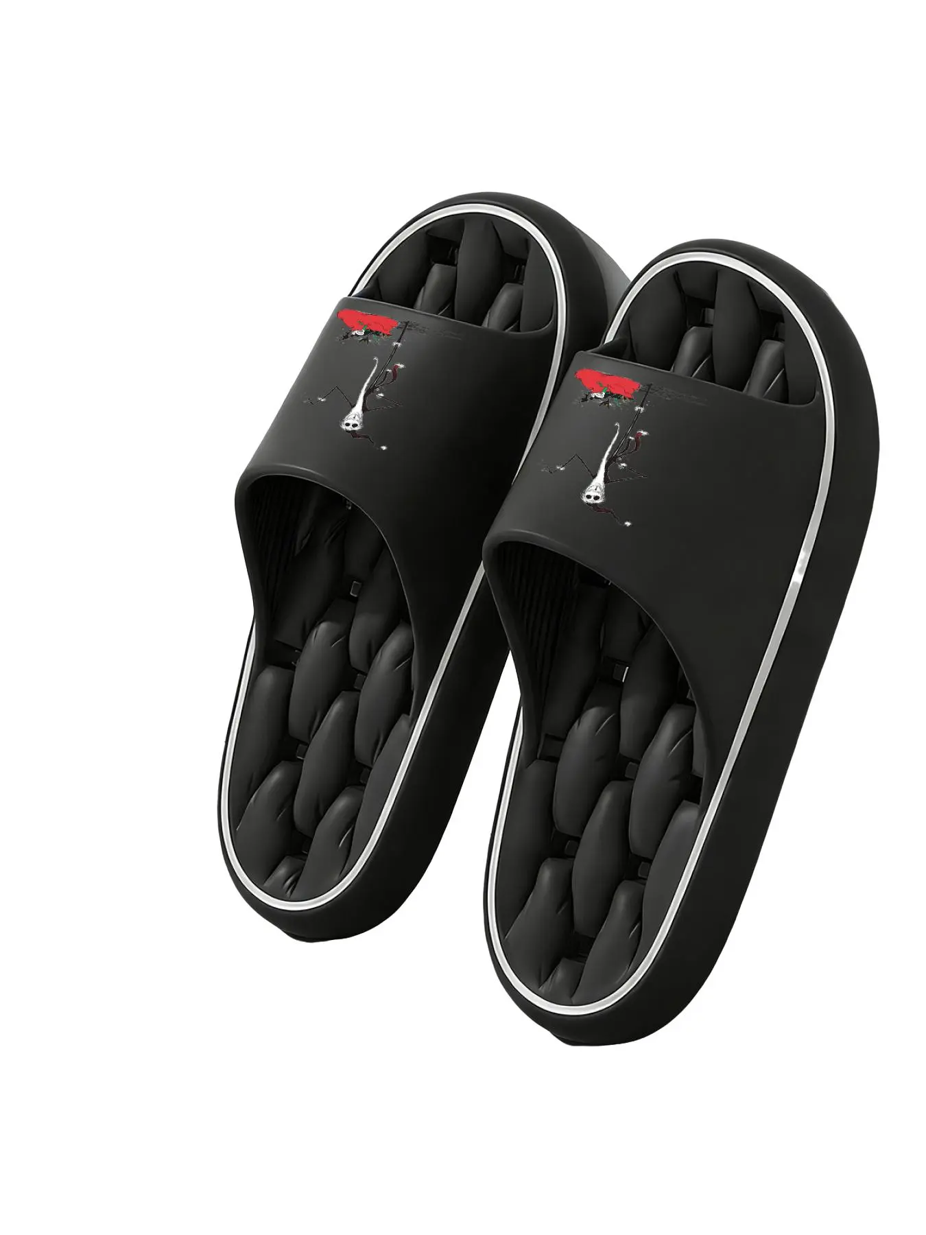 [ Product]A Pair of Jack Skellington Printed Slippers, Suitable for Both Men And Women, Featuring Thick Cushioned Soles, Lightweight And Soft Open-Toe Design, Ideal for Showers, And Perfect for Indoor And Outdoor Use As Beach Shoes, Women Shoes