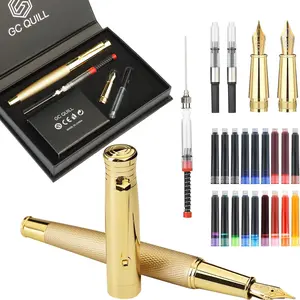 Golden Fountain Pen Set with F&M Nibs, 18 Color Ink Cartridges, Ink Filler & 2 Ink Converters, Calligraphy Fountain Pen Set, for Writing, Signature, Gift, Writing Pens