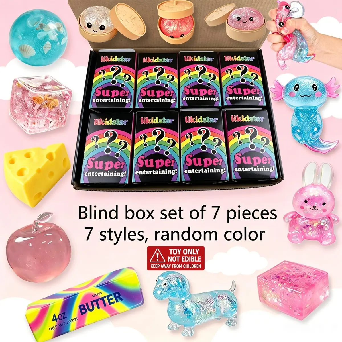 7 Piece Blind Box Malt Sugar Stress Relief Fidget Squishies, Creative Slow Rebound Squishy, Squishy Fun, Squishy Kit, Hidden Edition, Party Gift
