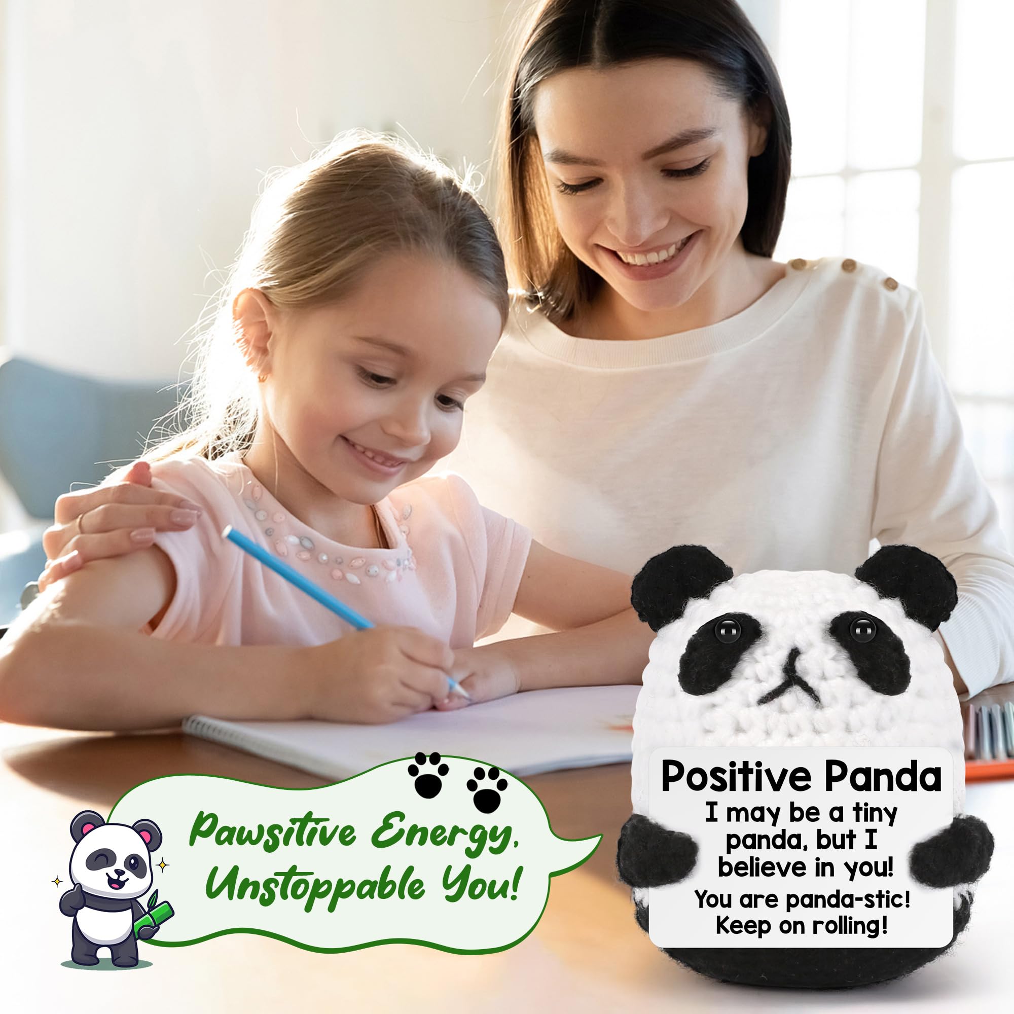 Soft Handmade Crochet Panda Stuffed Animal,Emotional Support Plush for Anxiety Relief,Birthday Gifts for Women Men,Teacher Appreciation Gifts,Easter Basket Stuffers for Boys Girls Teens,Cute Mini Companion Toy for Home Decor & Festival Gifting