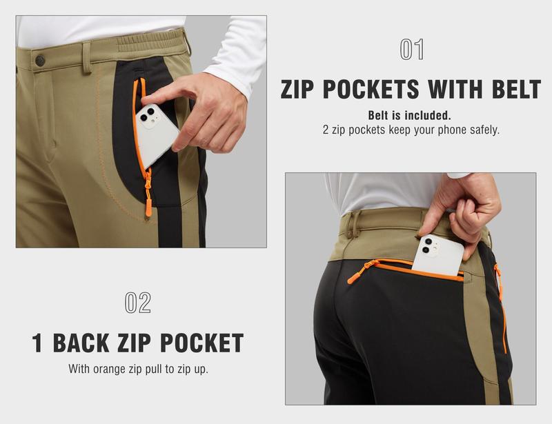 2 PACK Men's Snow Ski Hiking Pants Waterproof Winter Fleece Lined Pants Camping  Ice Fishing Pants with Belt High Rise Joggers High Waisted Joggers