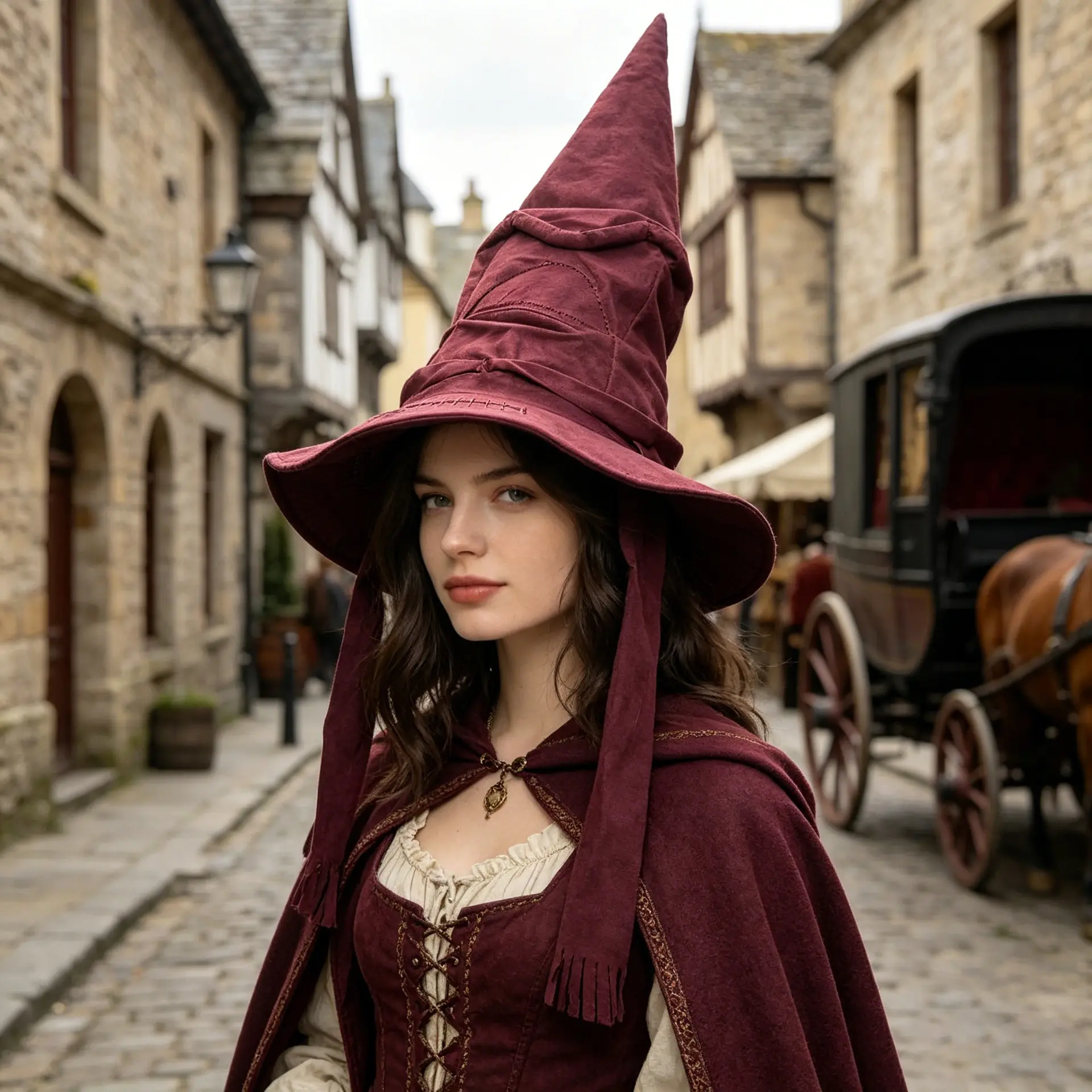 Vintage Pointed Witch Hat - Medieval Witchcraft, Renaissance Cosplay Accessory for Halloween Parties, Stage Performances