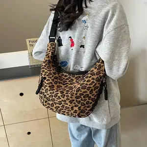 2026 New Leopard Print Corduroy Bag, Designer Luxury Style Crossbody & Shoulder Tote Bag for Women, Casual Daily Handbag for Street, Shopping & Outdoor Use