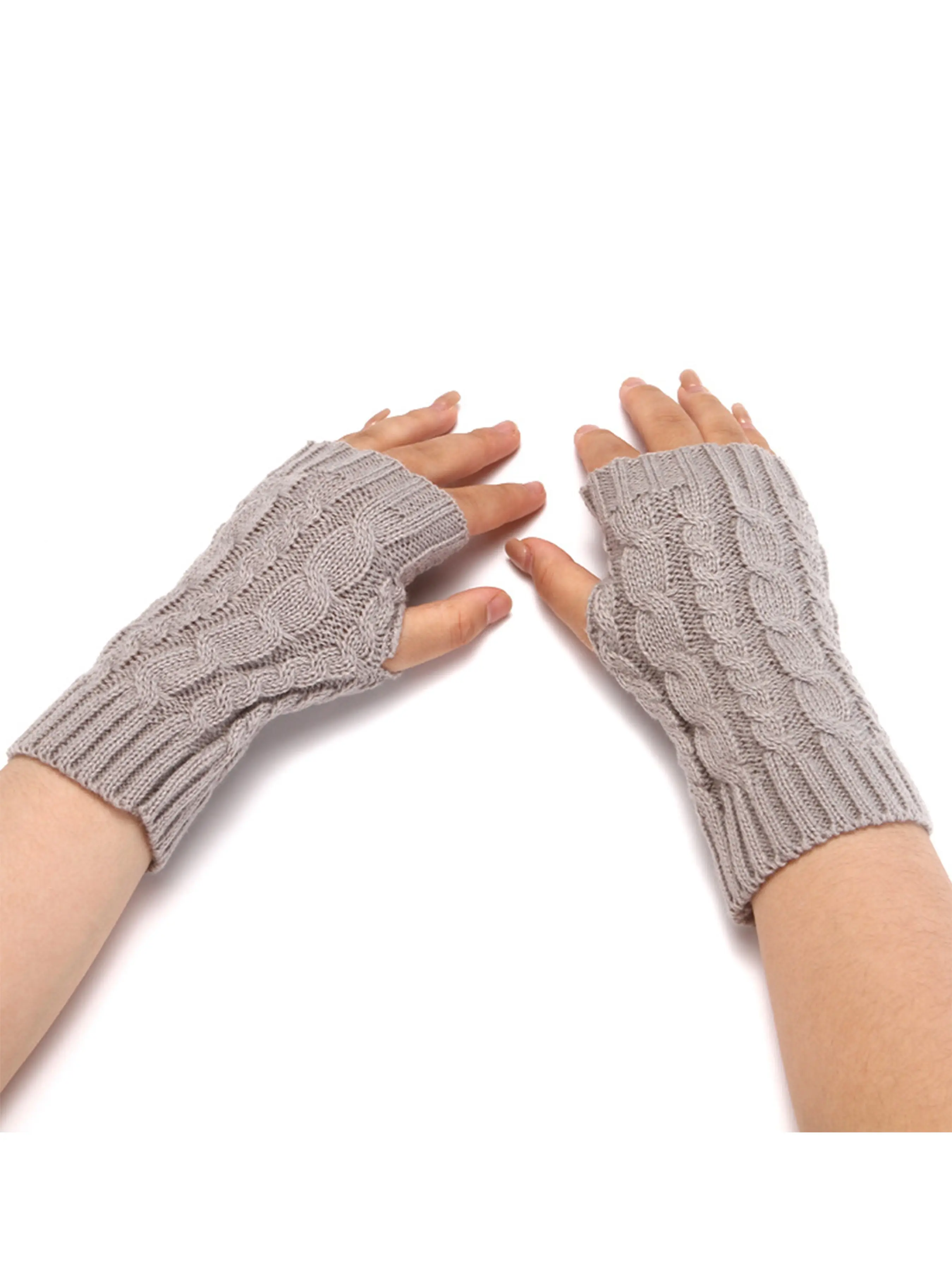 Outdoor Cycling Knit Gloves for Women and Men, Half Finger Woolen Gloves, Long Winter Warm Acrylic Gloves, Protective Wrist Guards