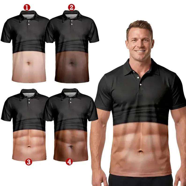 Funny Belly Polo Shirt for Men, Dad Bod Illusion Polo, Novelty Beer Belly Shirt, Hilarious Party Polo, Gag Gift for Dad Husband # TikTokMadeMeBuyIt # FunnyPartyCostume # HalloweenPartyWear # MensFunnyGift # HolidayOutfit