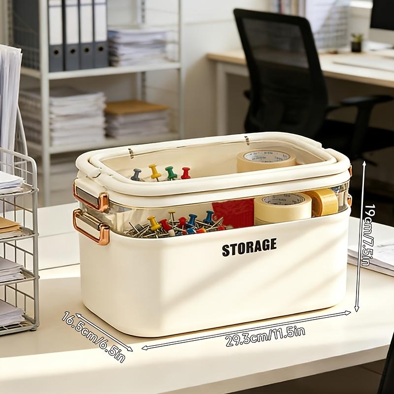 Multi-layer Stackable Desktop Storage Box, Transparent Drawer-style Storage Box, Office Stationery Organizer with Lid, Plastic Cosmetic and Jewelry Storage Box, Cream White.