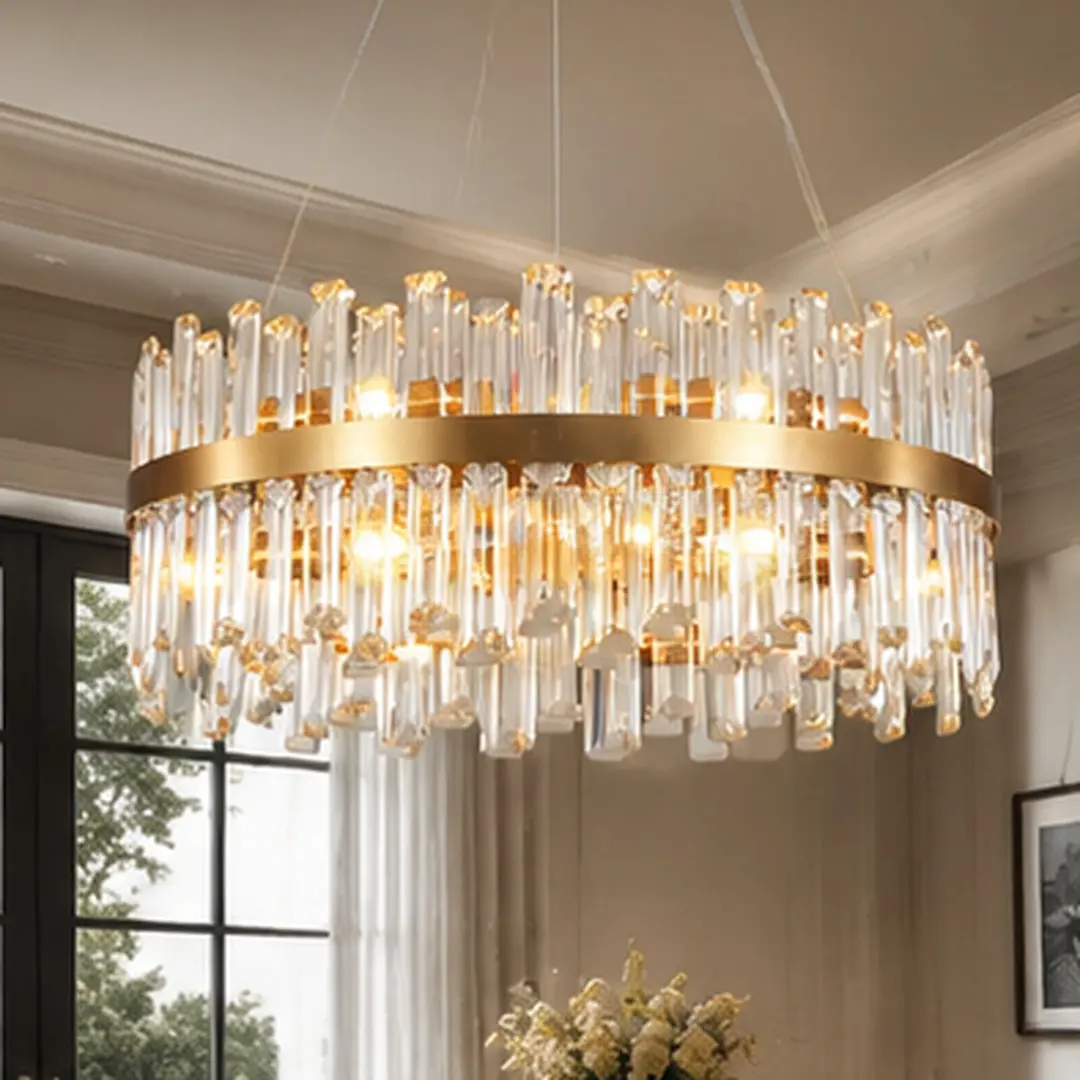 ARCH 23.6-Inch Contemporary Gold Iron Crystal LED Flush Mount Chandelier - Smart Home Decor Lighting, Remote & App Control, 3-Color Temp Dimmable LED Lights, for Living Room, Bedroom
