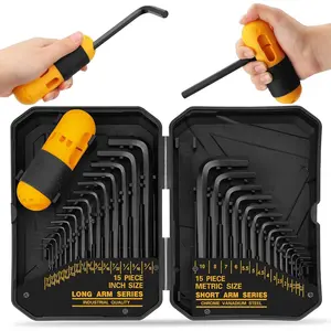 31-Piece Hex Key Set - Allen Wrench Set, SAE and Metric Allen Keys MM(0.7mm-10mm) SAE(0.028"-3/8) Heat-Treated, Torque Handle, High Leverage, Long & Short Keys, Easy Organization