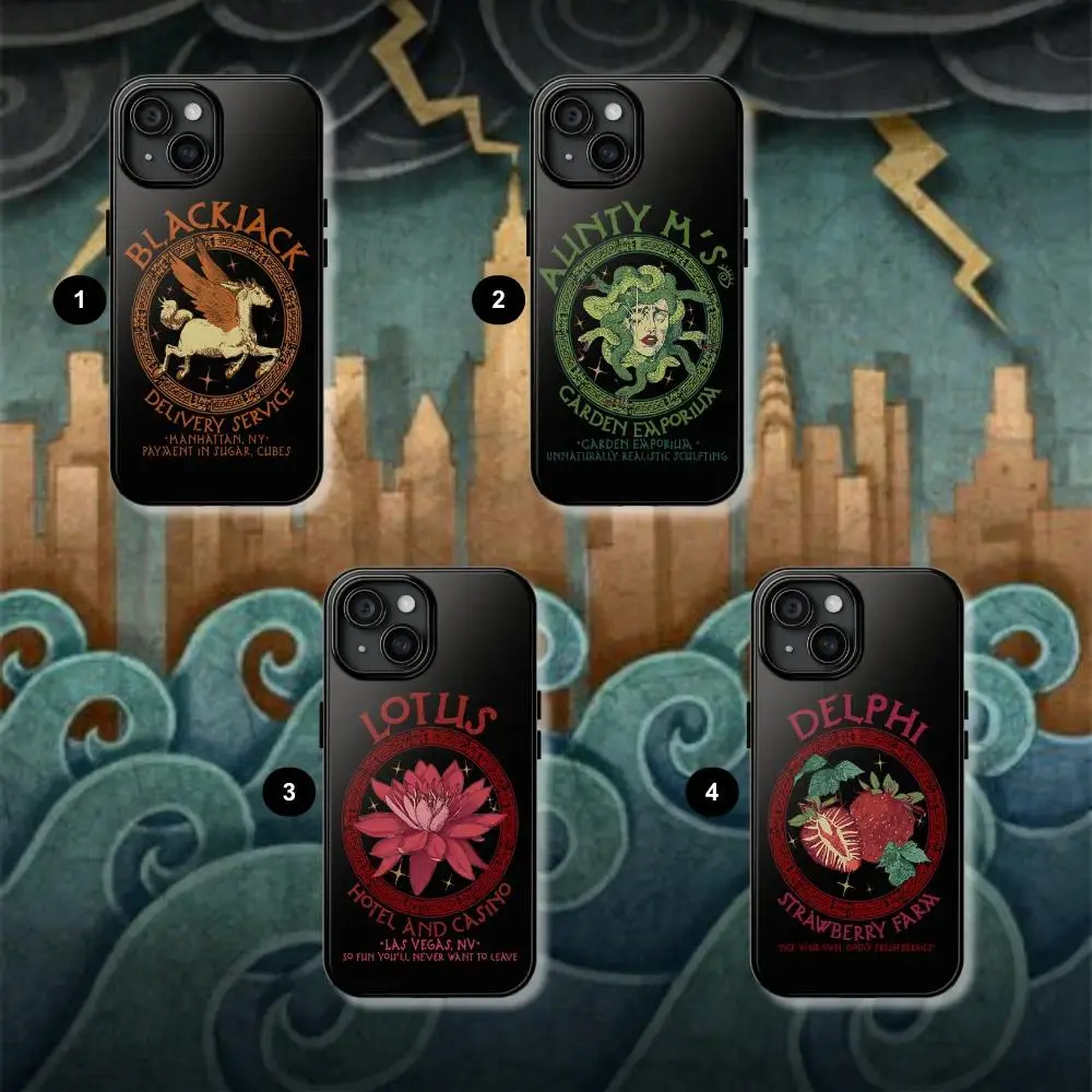 Percy Jackson & Camp Half-Blood Phone Cases – Compatible with iPhone 11–17 Pro Max/Plus & Samsung Galaxy S23–S26 Series (Featuring Blackjack, Medusa, Delphi, Lotus, and Greek Mythology Themes)