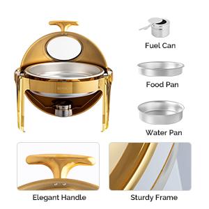 ROVSUN 6 QT Round Chafing Dish Buffet Set, Roll Top NSF Stainless Steel Buffet Warmer Chafers and Buffet Warmers Sets with Thick Frame for Catering Events Parties Weddings Dinners,Gold SpringStatements
