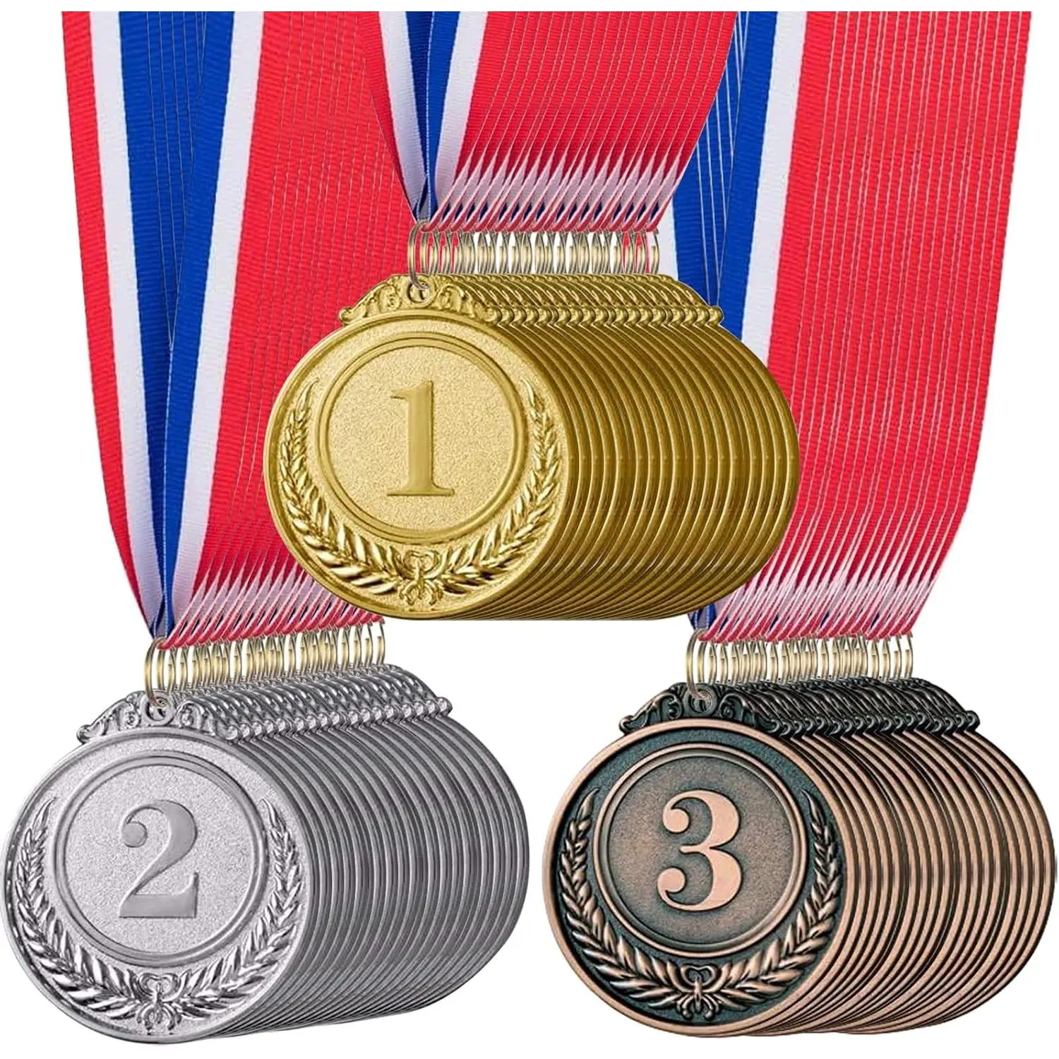 30 Pcs Gold Silver Bronze Award Medals with Ribbon, Suitable for Football Baseball Soccer Basketball Softball Gymnastics Sports Competitions, Ideal Champion Gift for Team Players