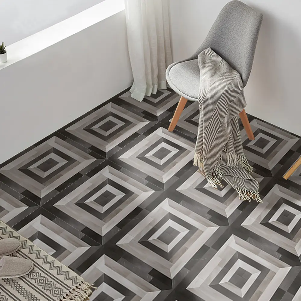 Pack of 10 Self-Adhesive Floor Tiles Measuring 11.81X11.81 Inches (30X30 Cm) - Features Unique Artistic Patterns with a Leather Texture, Made of Thick, Durable PVC for Home Flooring Decoration, Suitable for Kitchens, Bathrooms, Living Rooms