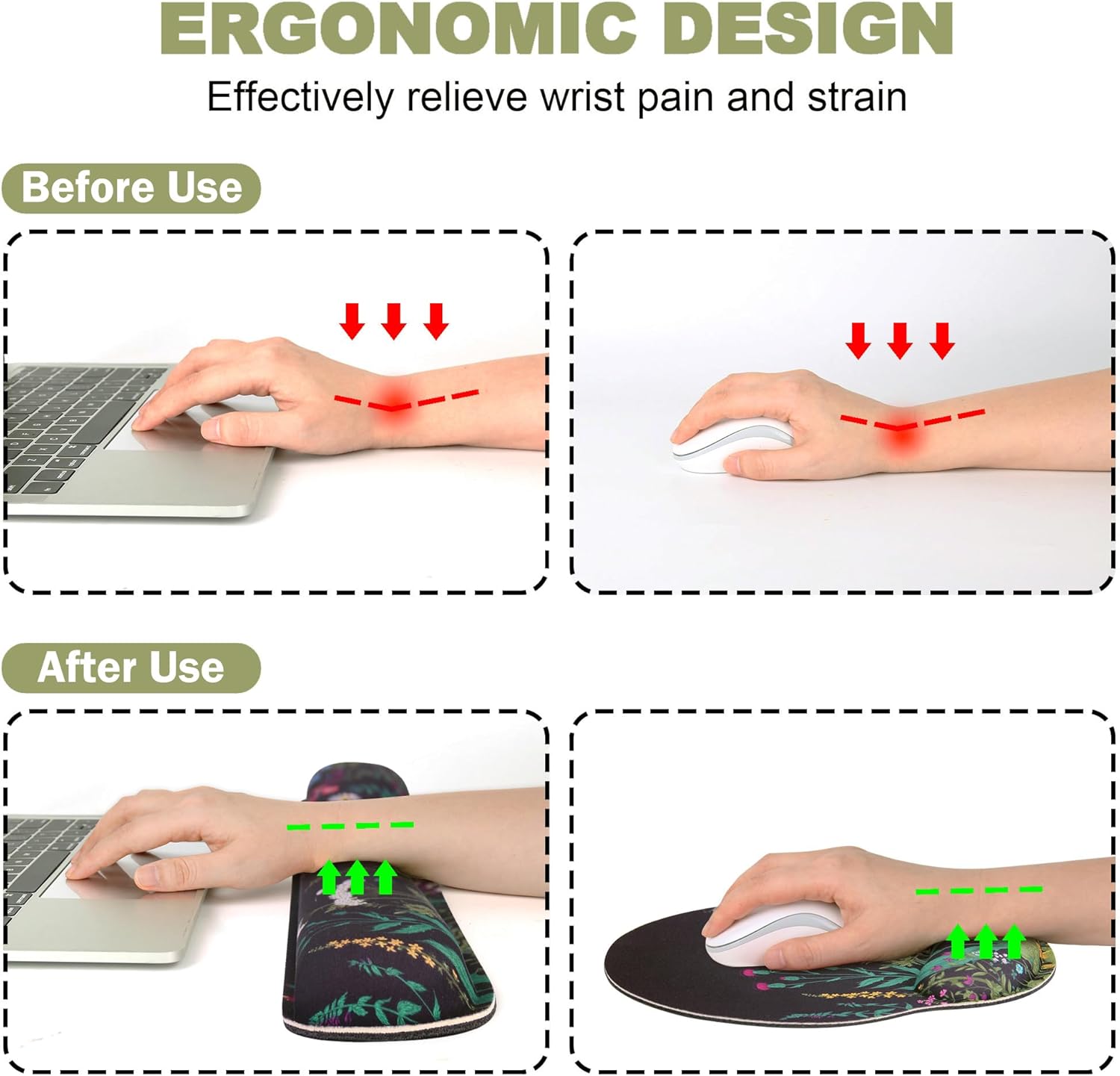Ergonomic mouse pad and wrist rest and keyboard wrist rest, memory foam wrist rest computer keyboard, pain relief, mouse pad wrist support games, office, laptop