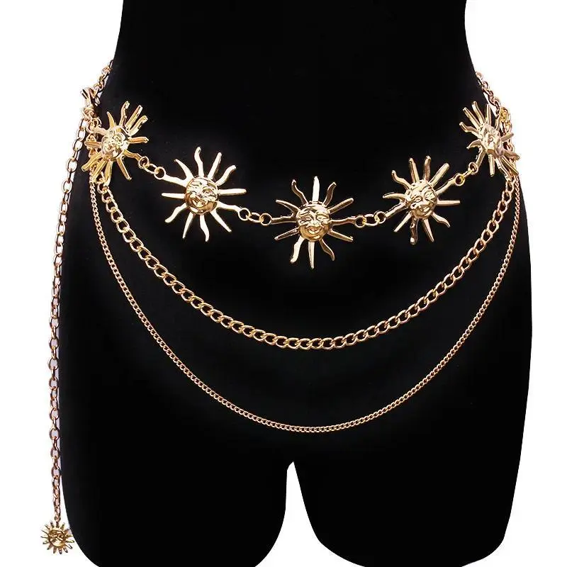 Chunky Multilayer Punk Gothic Moon Sun Waist Chain Metal Waist Belts for Women Dress Jewelry Body Chain Jewelry Цепочка На Талию