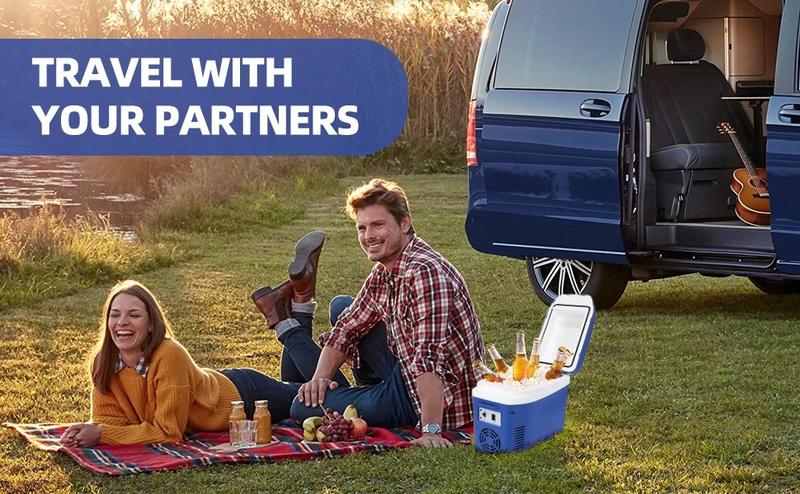 Blue 7L Skincare Mini Fridge With Floral Accents Design, Adjustable Strap & Dual-Temp Control - Perfect Gift To Store Cosmetics/Cans (Holds 9 Drinks)