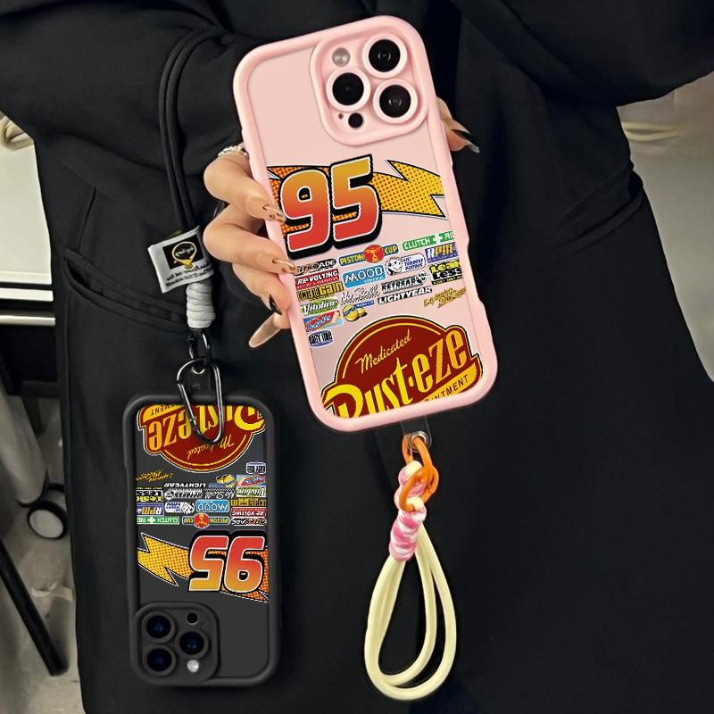 Lightning Mcqueen Pattern Suitable For Iphone And Samsung Galaxy 17 Air 16 Pro Max 15 14 Plus 13 12 11 Xr Xs S25 S24 S23 Tpu Bumper Shock - Absorbing Soft Shell , Silicone Protective Cover , With Safety Rope Protection Phone Case