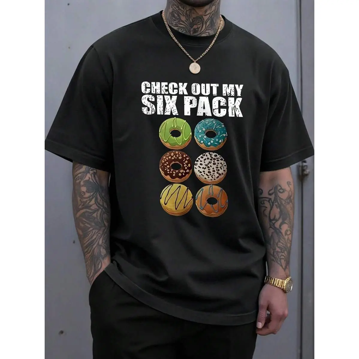 Manfinity Homme Men's Casual Donut Print Short Sleeve T-Shirt, Summer