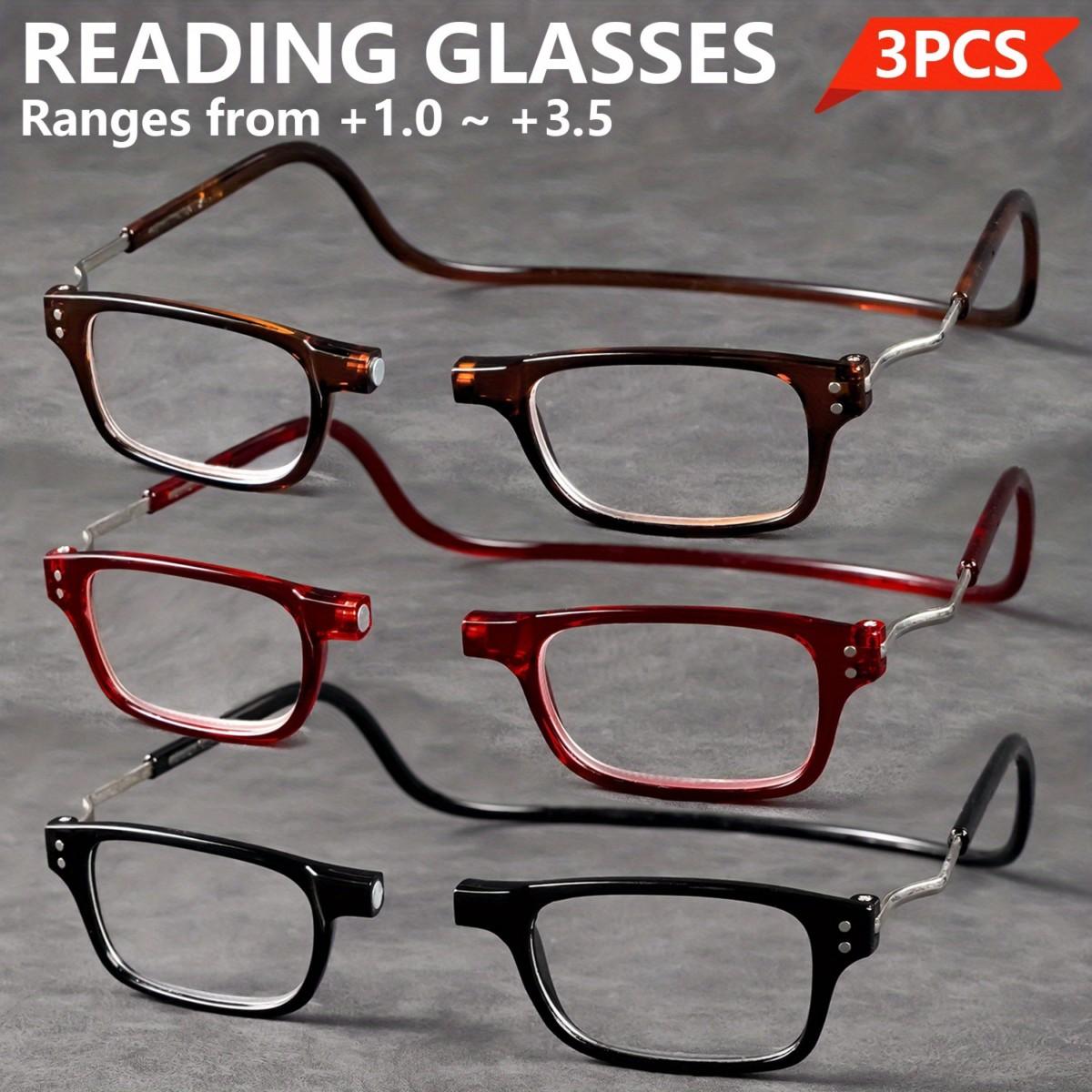 3pcs Magnetic Rectangle Reading Glasses | Small Square Eyeglasses Around Neck Hanging, Lightweight, Adjustable Temple, PC Frame, Farsightedness