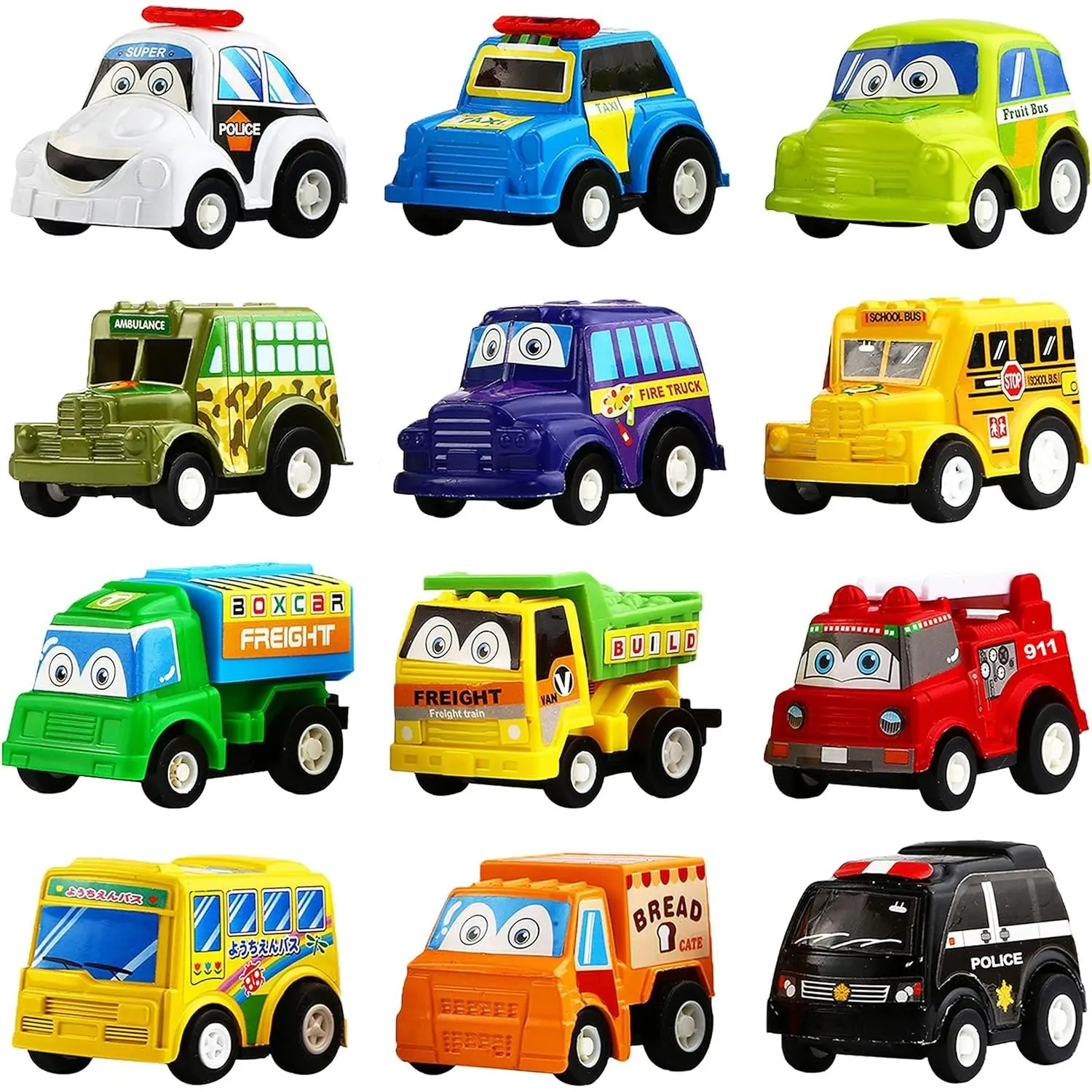 Pull Back Car, 12 Pack Assorted Mini Plastic Vehicle Set, Pull Back Truck and Car Toys for Boys Kids Toddler Party Favors,Die Cast Car Toy Play Setfidget toys