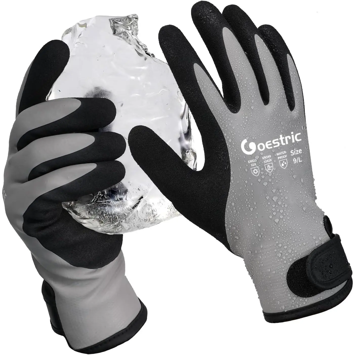 Men's 100% Waterproof Full Winter Working Gloves - Rubber, Latex, Polyester, Acrylic, Velcro, Elastic Design, Non-Slip Grip for Shoveling Snow, Freezer Tasks, Ice Fishing