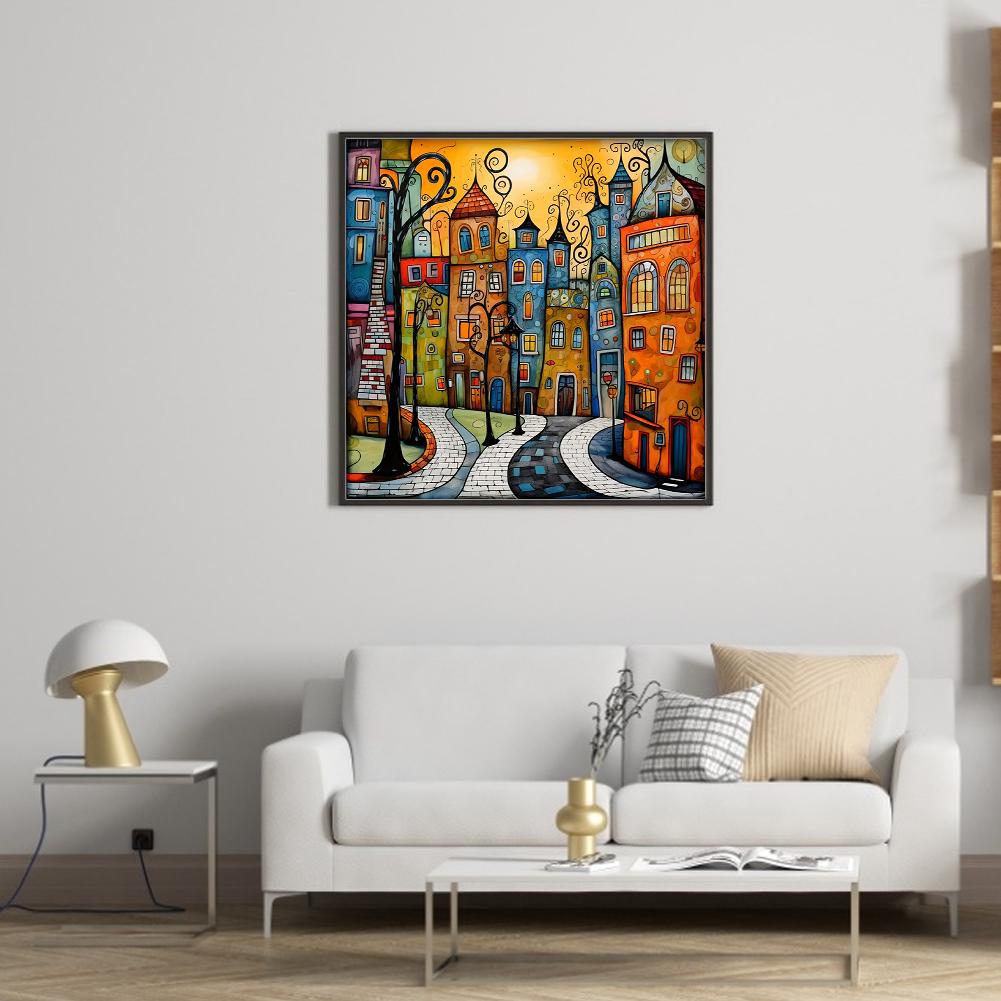 Colorful Houses Full 14CT DIY Counted Embroidery Needlepoint Starter Kits 15.75x15.75inch Cross Stitch Patterns Arts Craft Kits for Beginners Adults Home Decor