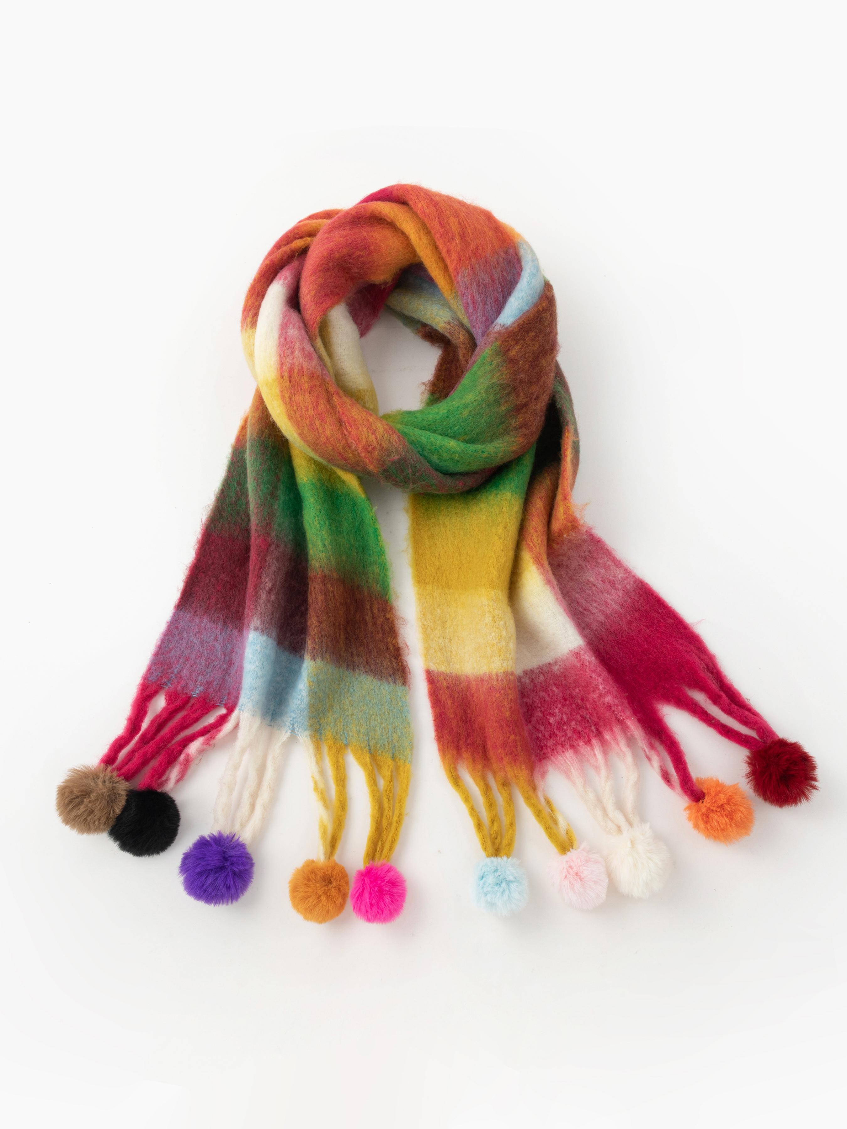 Cider [2 colors, Size One Size-One Size] Check Balls Tassel Scarf