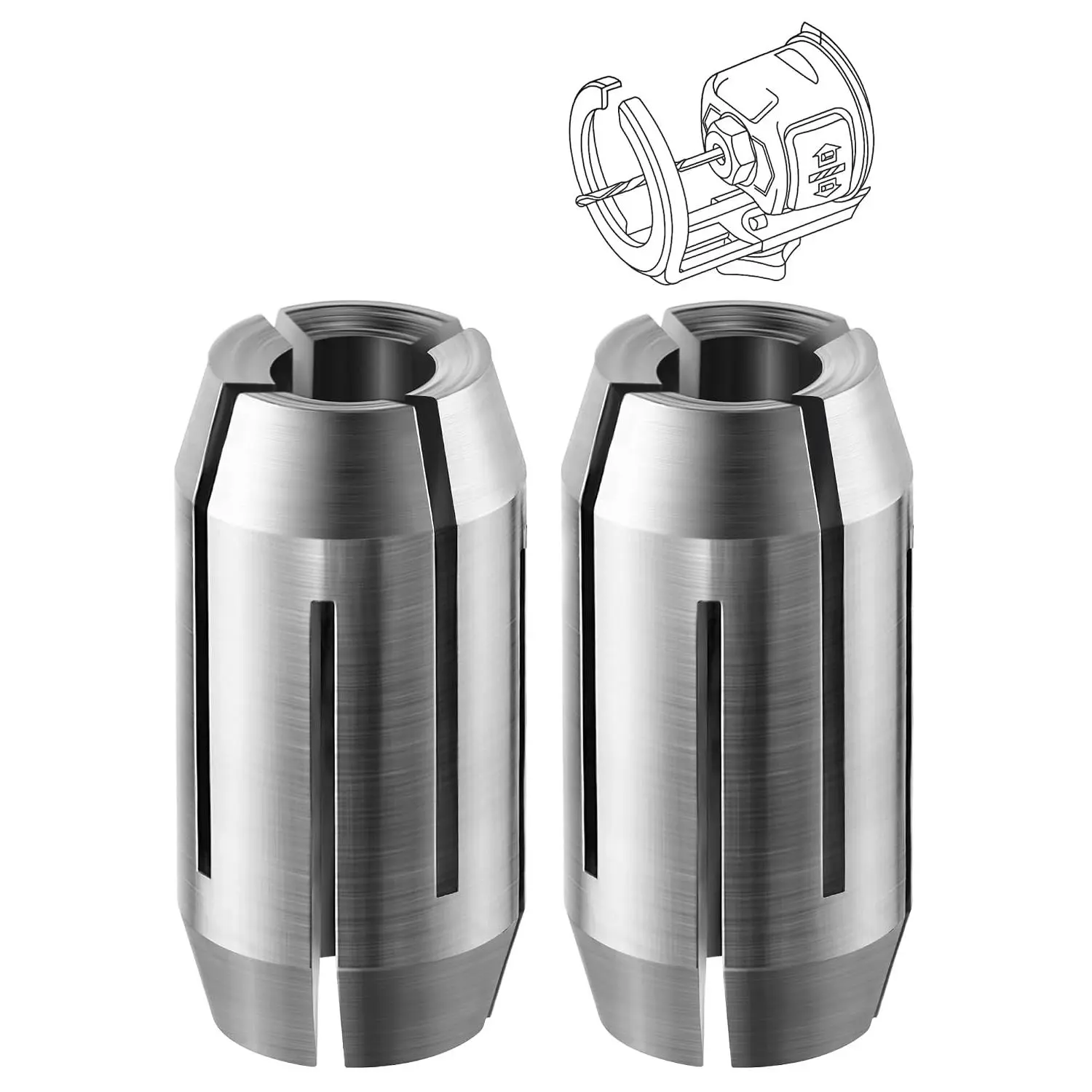 2 Pack 5/32" Collets Compatible with Drywall Cut-Out Tools, Silver