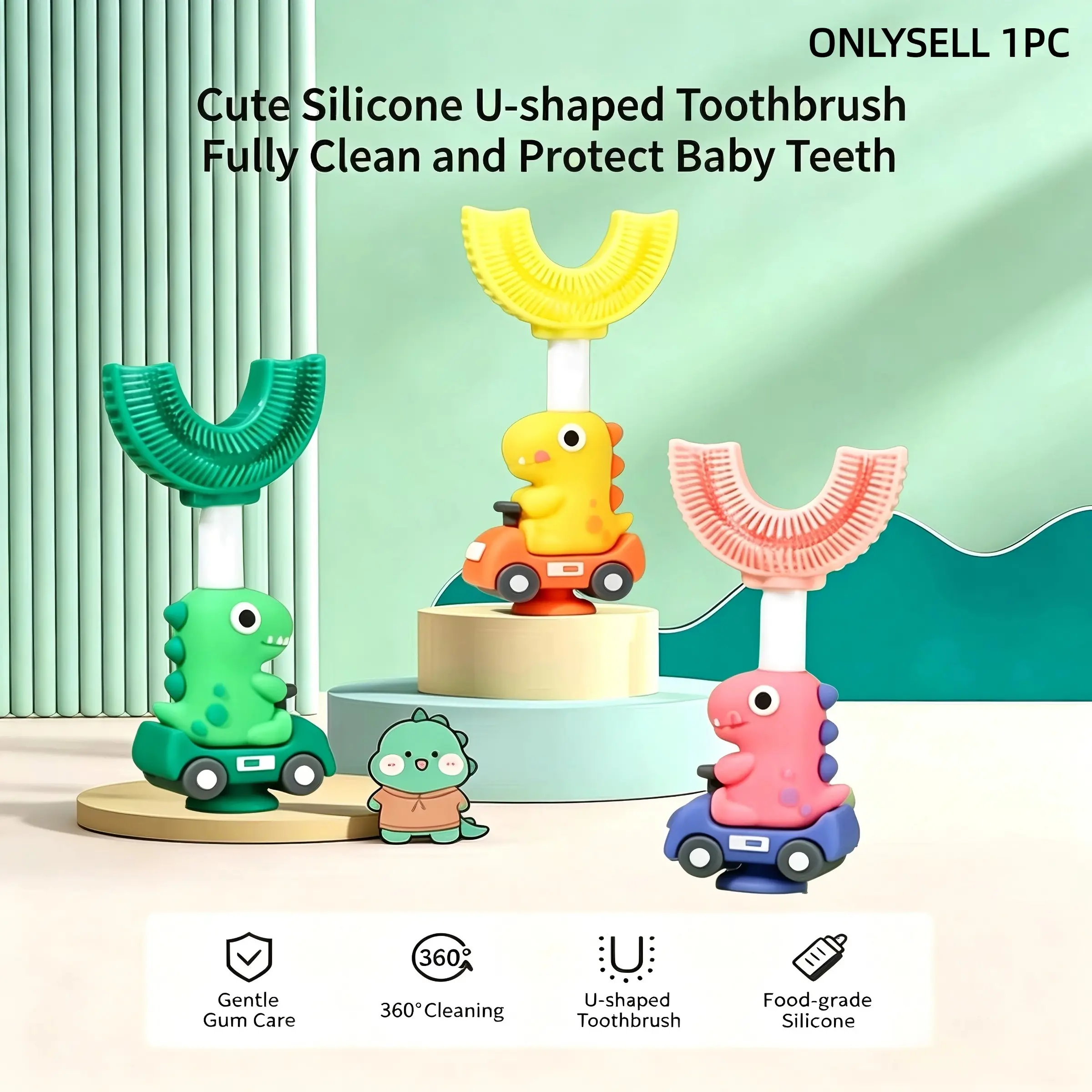Soft Food-Grade Silicone Toothbrush for Kids Ages 2-7, 360 Cleaning Design, Portable Baby Toothbrush, Gentle on Gums