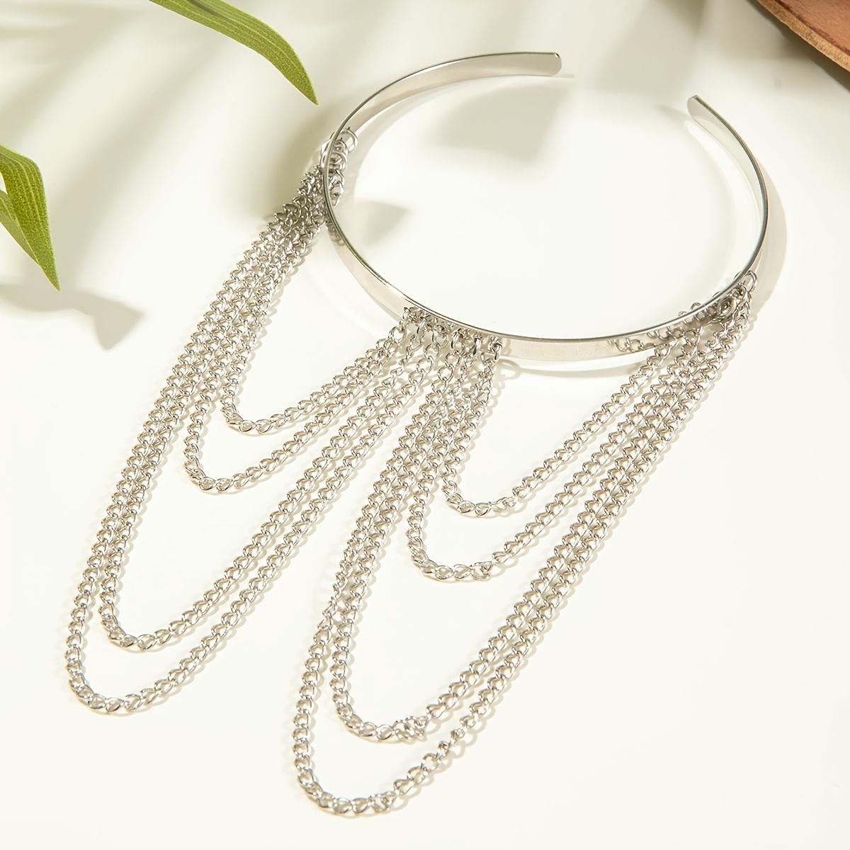 1pc Simple and Stylish Multi-Layer Metal Thin Chain Tassel Pendant Bangle with Smooth Finish and Open End, Suitable as a Perfect Gift for Women at Banquets, Parties, or for Friends