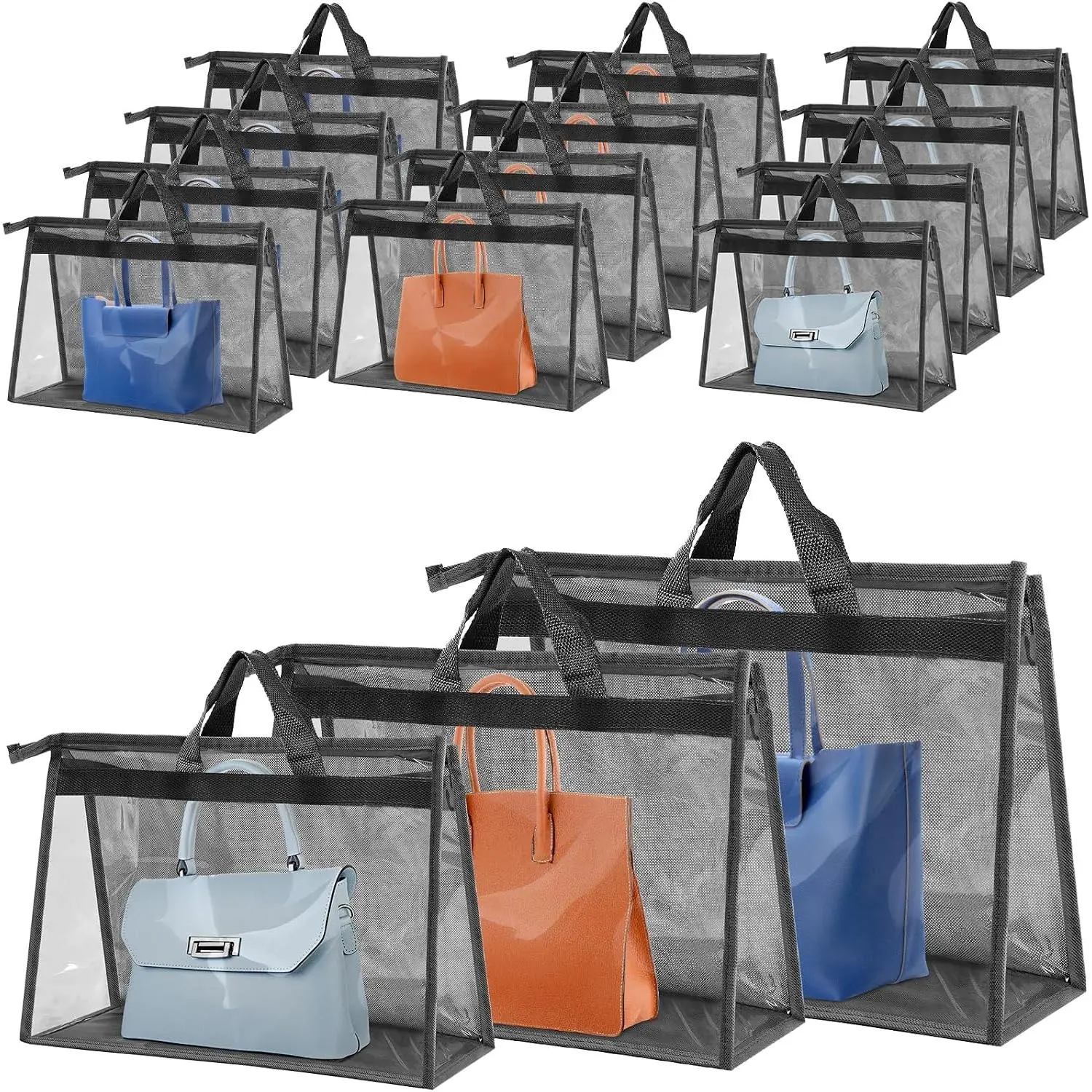 15 count Dust Bags for Handbags, Purse Protector Storage Bag, Gray | Purse Cover  Closet Organizer with Zipper Handle, Clear Handbag Storage Organizer for Closet, 3  Sizes