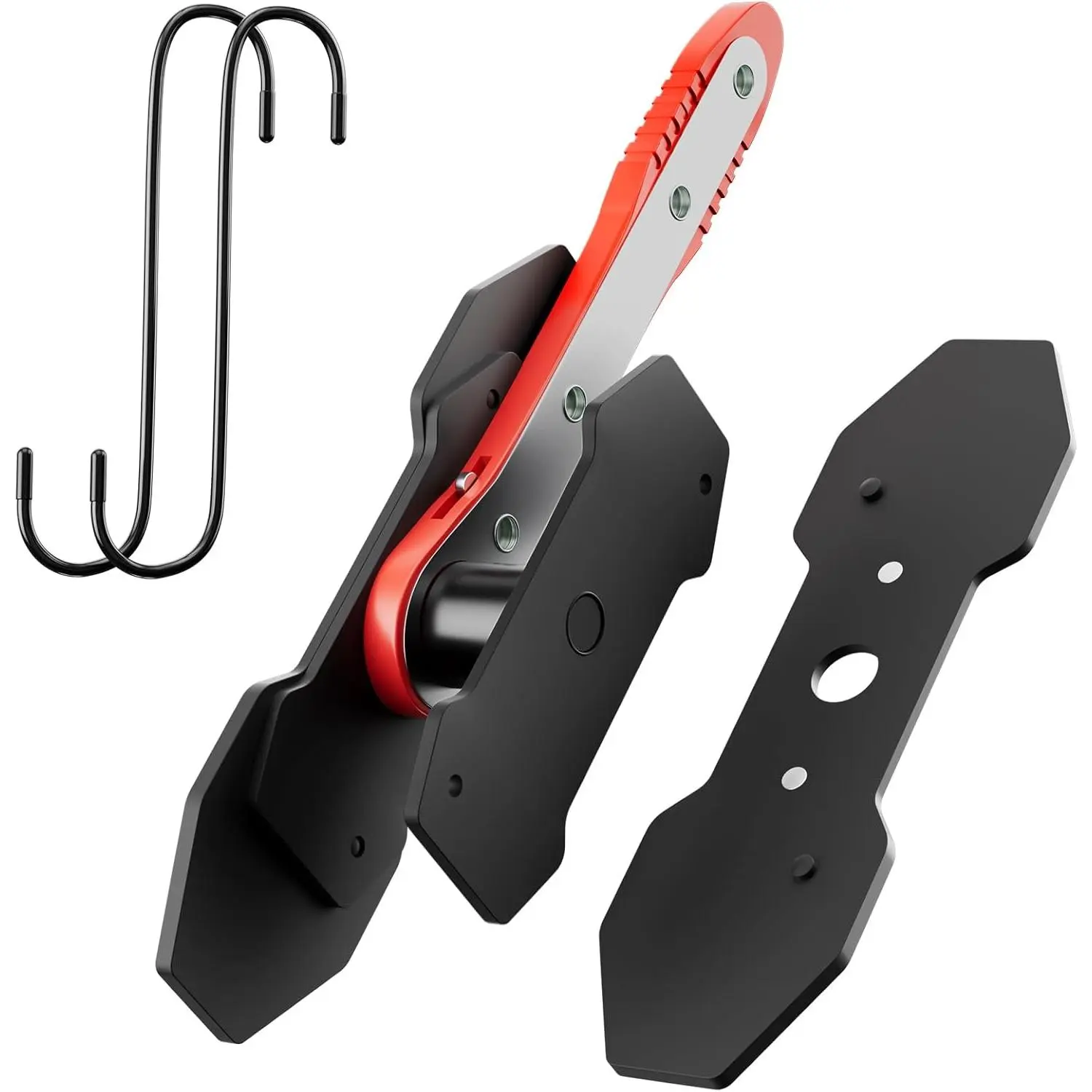 Brake Caliper Compression Tool, Caliper Piston Compressor Tool With Additional 2 pcs Large Steel Plate and 2 Hooks, 360°Adjustable Brake Caliper Tool for Single Twin Quad Piston Calipers (Red)