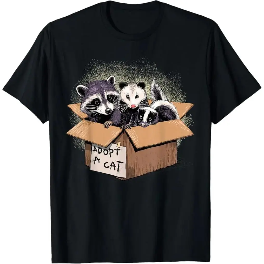 Casual Breathable Short-Sleeve Graphic Sports Top - Adopt A Street Cat, Raccoon, Opossum Fabric T-Shirt