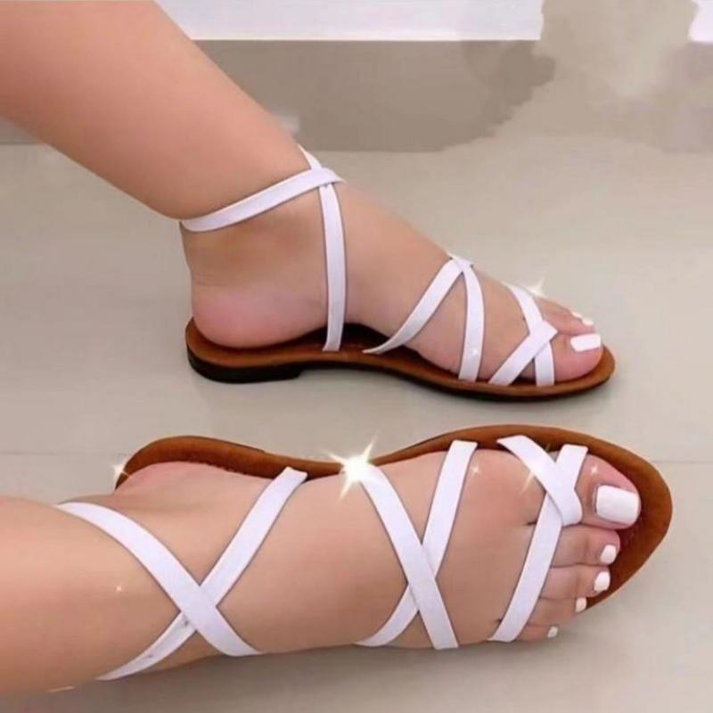 Women's Gladiator Cross Strap Platform Sandals Lace-Up Flat Fisherman Shoes for Wide Foot