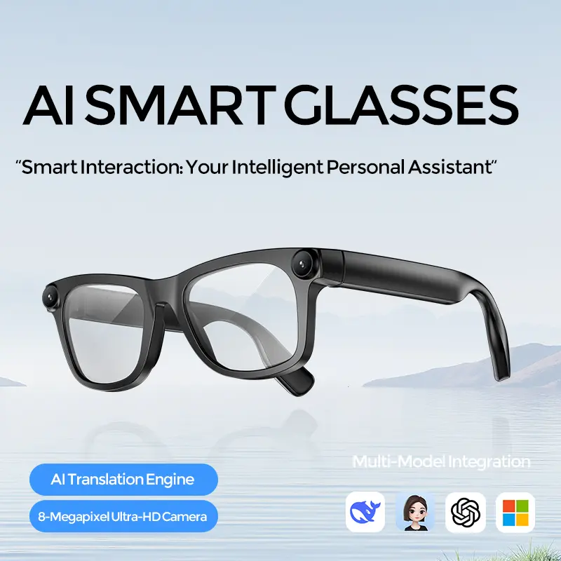 G12AI Wireless Digital Smart Glasses - Portable Bluetooth Camera Device, Compatible with Phones & Electronics, Minimalist Wearable Gadget, Square Shape