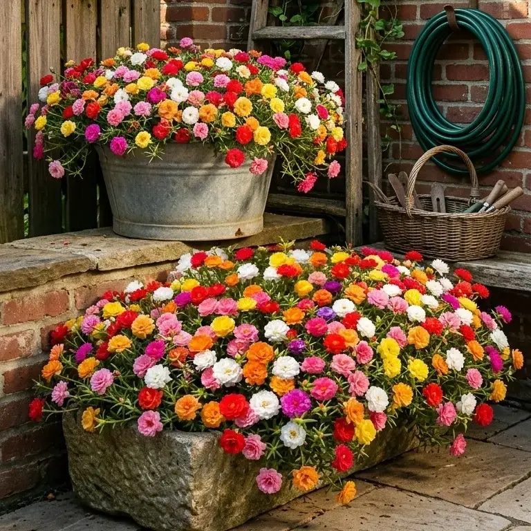 Portulaca Moss Rose Seeds Double Flowered Vibrant Mixed Colors Non-GMO Drought Tolerant Easy Grow Large Blooms for Containers Hanging Baskets Garden