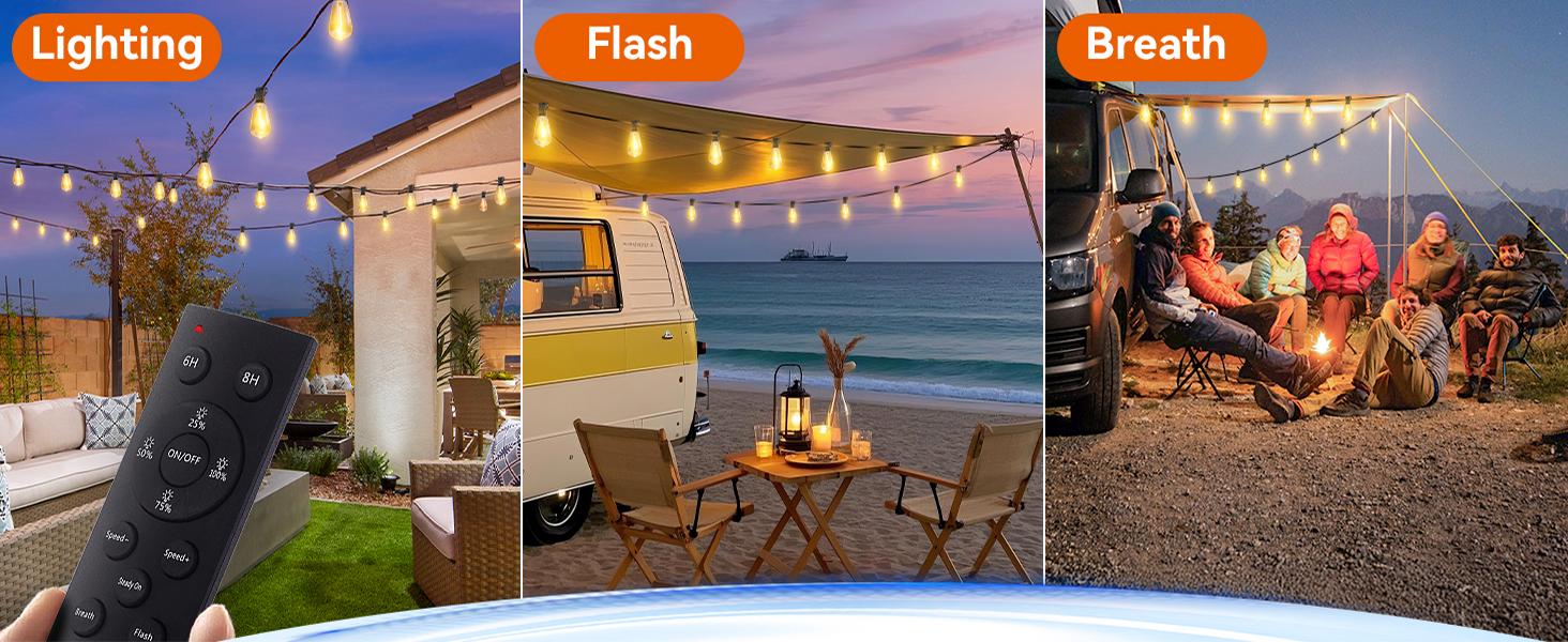 100FT Solar String Lights Outdoor Waterproof with Remote, 36+2 Shatterproof ST38 LED Bulbs, Dimmable Patio Lights Solar Powered, 3 Lighting Modes Solar Lights for Backyard, Garden, Deck