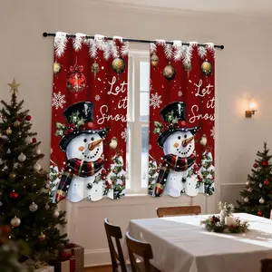 2-piece set of red Christmas snowman semi-blackout curtains, suitable for bedroom and living room festive decorations, made of polyester fabric