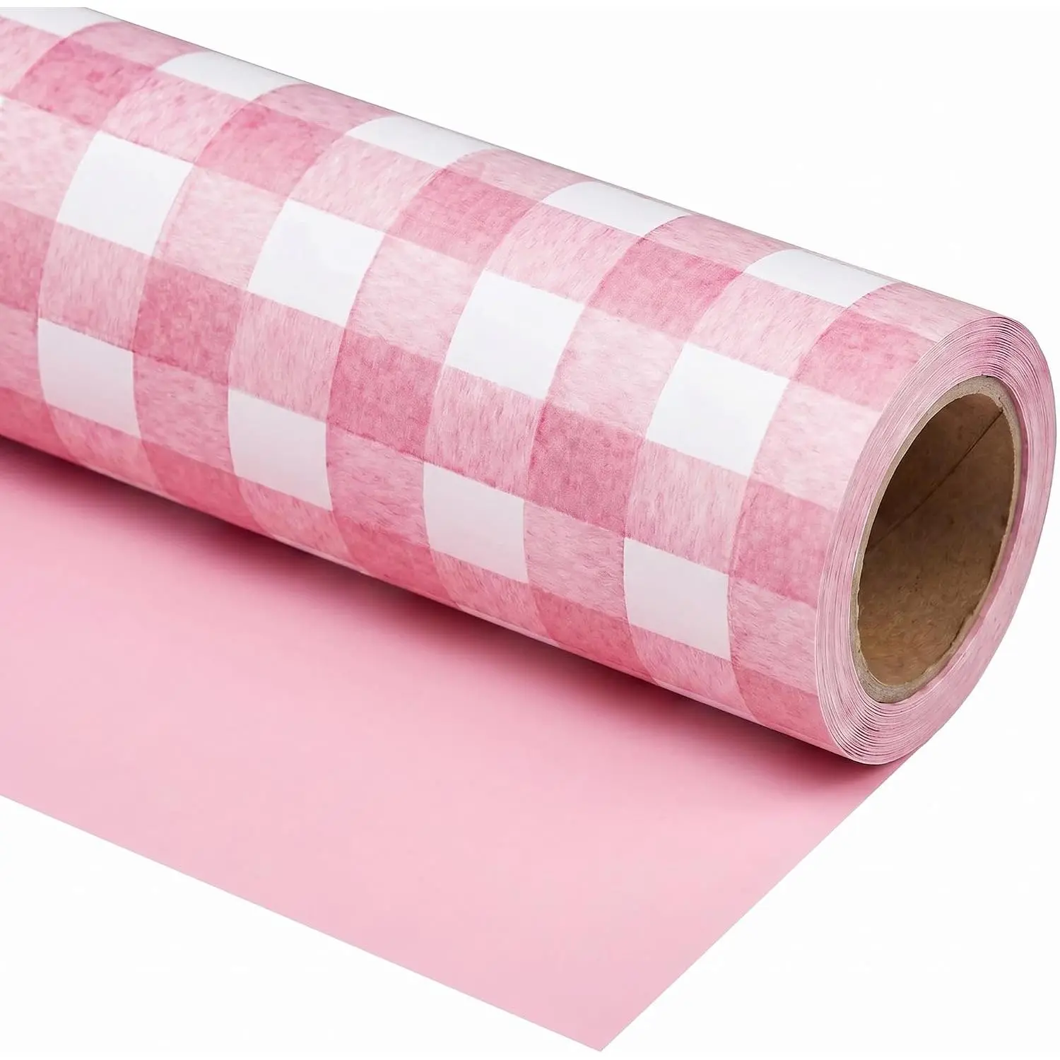 Gingham Wrapping Paper Roll - Classic Reversible   Wrap with Light  Checkered Design for  Shower, Birthday, Wedding, Bridal Shower, Holiday - 17.5" × 26 Ft