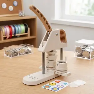 Button Maker Machine, DIY Pin Badge Button Maker Press Machine Badge Punch Press, with Installation-Free, Button Parts, Pictures, Circle Cutter, Magic Book, Ideal for Party, Wedding