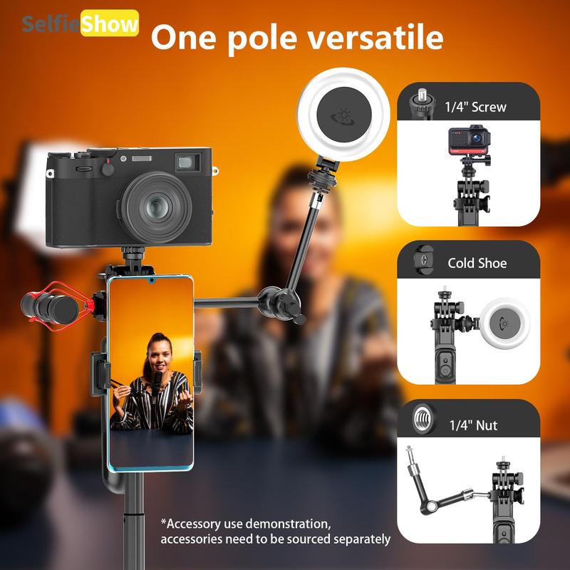 SELFIESHOW Selfie Stable Tripod, Portable Phone Tripod Stand with Remote Control, Smartphone Camera Accessories, Multifunctional Phone Tripod for Travel, Party, Live Streaming