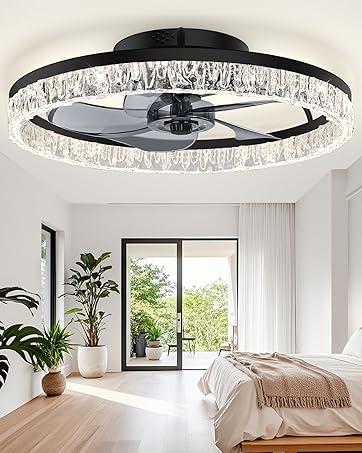Large Ceiling Fans with Lights and Remote/APP Control, Indoor Outdoor Black Ceiling Fan for Kitchen, Living Room, Patio, 6 Speeds Reversible Quiet DC Motor, 8 Blades